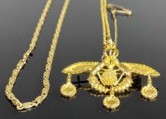 INDIAN 18CT GOLD PENDANT NECKLACE, with later safety chain, 43cms (l), gross weight approx. 6.7g;