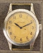 MILITARY ISSUE LECOULTRE NICKEL-PLATED WRISTWATCH, dial with black Arabic numerals, centre sweep