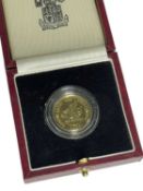 RARE 1989 WELSH GOLD 1/4 OZ SOVEREIGN MEDALLION, obv. Welsh dragon, rev. oak and laurel leaf clad