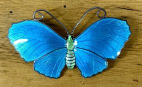 JOHN ATKINS & SONS ENAMELLED SILVER BUTTERFLY BROOCH, number 2376, hallmarked Birmingham 1918,