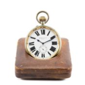 ASPREY GOLIATH POCKET WATCH, 8-day keyless wind lever movement, white enamel Roman dial, subsid.