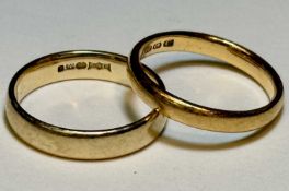 22CT GOLD WEDDING RING, size L, 3.2gms, with a 9ct gold wedding ring, size L, 2.7gms (2) Provenance: