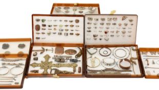 ASSORTED SILVER JEWELLERY AND COINS, including bracelets, rings, brooches etc together with a