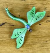 JOHN ATKINS & SONS ENAMELLED SILVER DRAGONFLY BROOCH, hallmarked Birmingham 1916, finished in green,