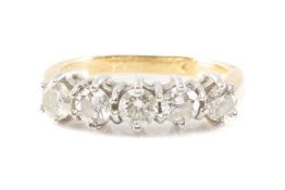 DIAMOND 5-STONE RING, single row of brilliant cut diamonds, unmarked yellow and white metal valued