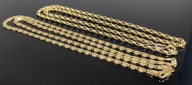 9CT GOLD FLAT LINK NECKLACE, 50cms (l), 7.6g; also a 9ct gold rope twist necklace, 46cms (l), 6g (2)