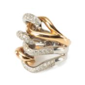 18CT WHITE & YELLOW GOLD DIAMOND LINK RING, signed Maria Grazia, Cassetti, stamped '750', ring