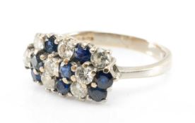 18CT GOLD SAPPHIRE & DIAMOND RING, Mappin & Webb, diagonal cluster setting, 3.5g, ring size N
