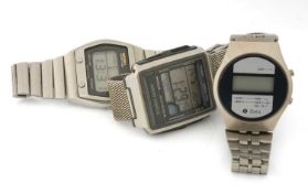 THREE VINTAGE DIGITAL BRACELET WATCHES, comprising Casio 'World Time' watch, ref. WV-59E, 40mm (