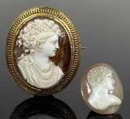 VICTORIAN CARVED CAMEO BROOCH, cameo carved with a profile of a lady with flowers in her hair (