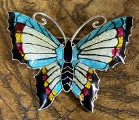 THOMAS LYSTER MOTT ENAMELLED SILVER BUTTERFLY BROOCH, hallmarked Birmingham 1919, 60 x 50mms, 19.