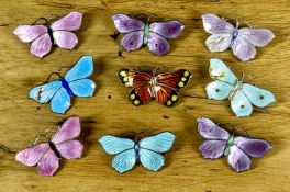 COLLECTION JOHN ATKINS & SONS ENAMELLED SILVER BUTTERFLY BROOCHES, all shape 1086, 32mms, gross
