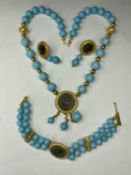 MUSÉON ART ANTIQUE TURQUOISE & GOLD BEADED NECKLACE, BRACELET & EARRINGS, all set with Roman
