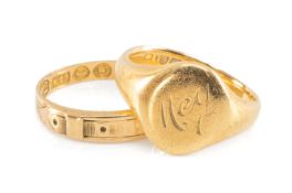 18CT GOLD SIGNET RING, 4.9gms, together with a 15ct gold buckle ring, 1.6gms (2) Provenance: private
