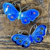 TWO ENAMELLED JOHN ATKINS & SONS STERLING SILVER BUTTERFLY BROOCHES, shape 2369, 55mms, gross weight