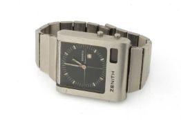 ZENITH 'FUTUR TIME COMMAND' STAINLESS STEEL DIGITAL LCD BRACELET WATCH, c. 1970s, white printed