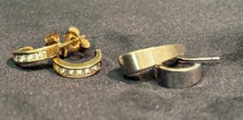 PAIR 9CT GOLD HALF-HOOP EARRINGS, channel set with white stones, and a pair of 9ct white gold half-