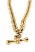 9CT GOLD CURB LINK ALBERT CHAIN, T-bar attachment, 58cms long, 70.2gms Provenance: private