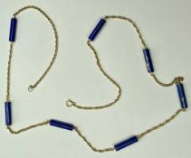 LAPIS LAZULI 9CT GOLD CHAIN NECKLACE, with bolt ring clasp, 68.5cms (l), gross weight approx. 13g