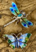 CHARLES HORNER ENAMELLED STERLING SILVER DRAGONFLY BROOCH, 40mms, 2.6gms, Charles Horner enamelled