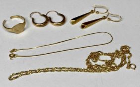 9CT GOLD JEWELLERY PARCEL including fine rope twist necklace, 60cms (l), 9ct gold fine link