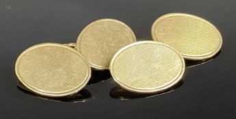 PAIR OF 9CT GOLD FINE ENGINE TURNED OVAL CHAIN CUFFLINKS, 10.2g Provenance: private collection
