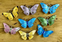 SMALL SELECTION OF JOHN ATKINS & SONS ENAMELLED SILVER BUTTERFLY BROOCHES, shape 1085, all 35mms,