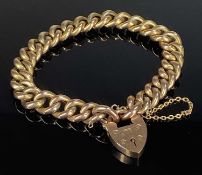 VICTORIAN 9CT ROSE GOLD CURB LINK BRACELET, with heart-shaped locket and safety chain, 22g, in