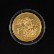 QUEEN VICTORIA GOLD QUINTUPLE SOVEREIGN (FIVE SOVEREIGN), 1887, 40.0gms, boxed with London Mint