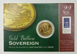 ELIZABETH II GOLD BULLION SOVEREIGN, 2001, in Royal Mint pack, 7.98g Provenance: private