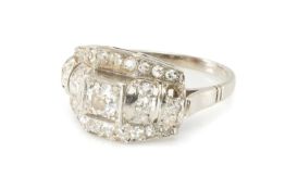 ART DECO DIAMOND CLUSTER RING, principle diamond approx. 0.25ct, 29 other small diamonds borders,