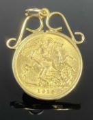 GEORGE V HALF SOVEREIGN PENDANT, 1915, in 9ct gold mount, gross weight 4.4g Provenance: private