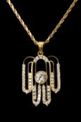 YELLOW METAL DIAMOND SET 'HAND OF FATIMA' DESIGN PENDANT, having central round-cut diamond (0.