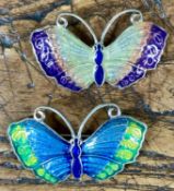 TWO ENAMELLED SILVER BUTTERFLY BROOCHES, maker R & SD, 52mms, gross weight approx. 28.4gms