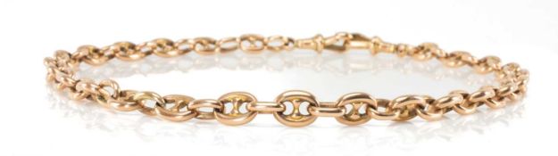 9CT GOLD ANCHOR CHAIN LINK ALBERT CHAIN, lobster clasps at each end, 42cms long, wt. approx. 45.7g