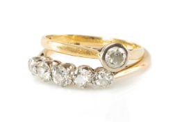 TWO 18CT GOLD DIAMOND RINGS, one with five old cut stones, approx. 0.2-0.1cts each, gross wt. 2.