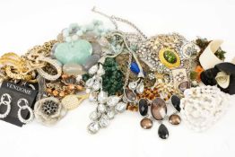 ASSORTED COSTUME JEWELLERY, including beaded necklaces containing amazonite, agate, gilt metal,
