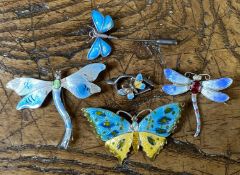 ENAMELLED SILVER BUTTERFLY BROOCH, maker C & M Birmingham 1918, 50mms, enamel chip to tip of one