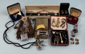 ASSORTMENT OF COSTUME JEWELLERY, gent's Seiko quartz stainless-steel wristwatch, Ronson lighter,