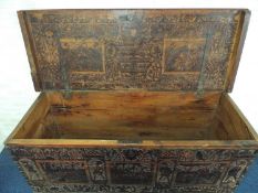 ITALIAN WALNUT CASSONE, 17th century and later minor repairs, the well-patinated hinged top,