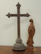 MID-CENTURY DAN KARNER TYPE WOOD CARVING, Madonna and Child, 56cms (h); and a large carved oak alter