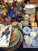 ASSORTED DECORATIVE CHINA, including numerous plates, novelty teapots, Wedgwood jasperware, etc.