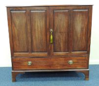 GEORGIAN MAHOGANY LIVERY STYLE CABINET, fitted with a single shelf, 119 (h) x 125 (w) x 58cms (d)