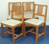 FISHMAN: DEREK SLATER (EASINGWOLD) SET OF FOUR MOUSEMAN INSPIRED OAK DINING CHAIRS with lattice slat