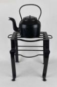 VICTORIAN BLACK PAINTED CAST IRON KETTLE, 4 ¼