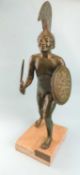 GUERRIER DORIEN PATINATED BRONZED FIGURE of an Etruscan warrior, on plaster base, with plaque, 70cms