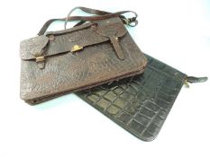 MULBERRY FARRINGDON CROCODILE SATCHEL, brown, with carrying handle and shoulder strap, brass clasp