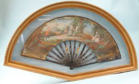 18TH CENTURY FAN, hand-decorated in watercolour, with tortoiseshell sticks, 66cms (w) Provenance: