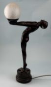 LUMINA ART DECO STYLE SCULPTURE, after French artist Max Le Verrier, stylised female holding