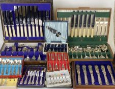 ASSORTED CUTLERY, including mahogany cased set of six fish knives and forks; oak cased canteen, 33